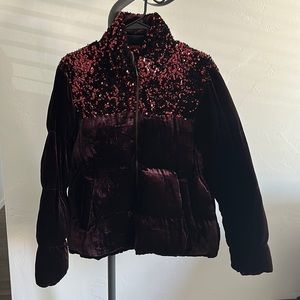 NWOT Anthropologie Maeve Velvet Puffer Jacket W/ Sequins sz M